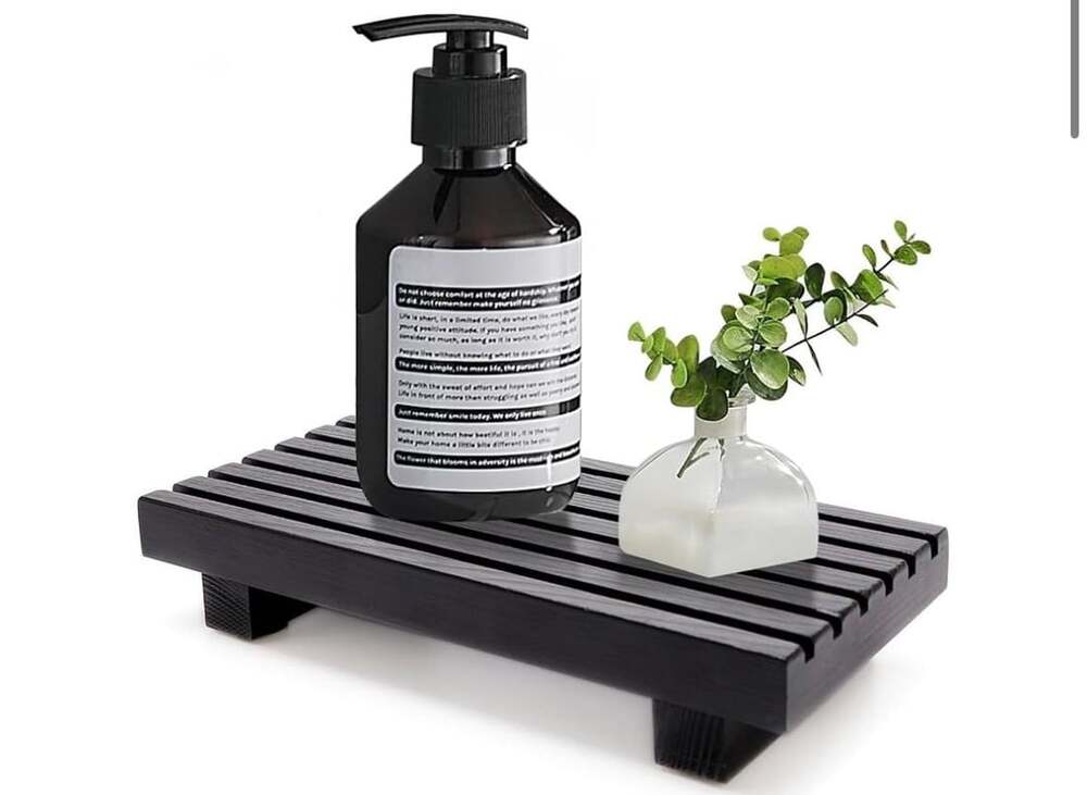 Small Wood Tray Pedestal Stand Farmhouse Bathroom Counter